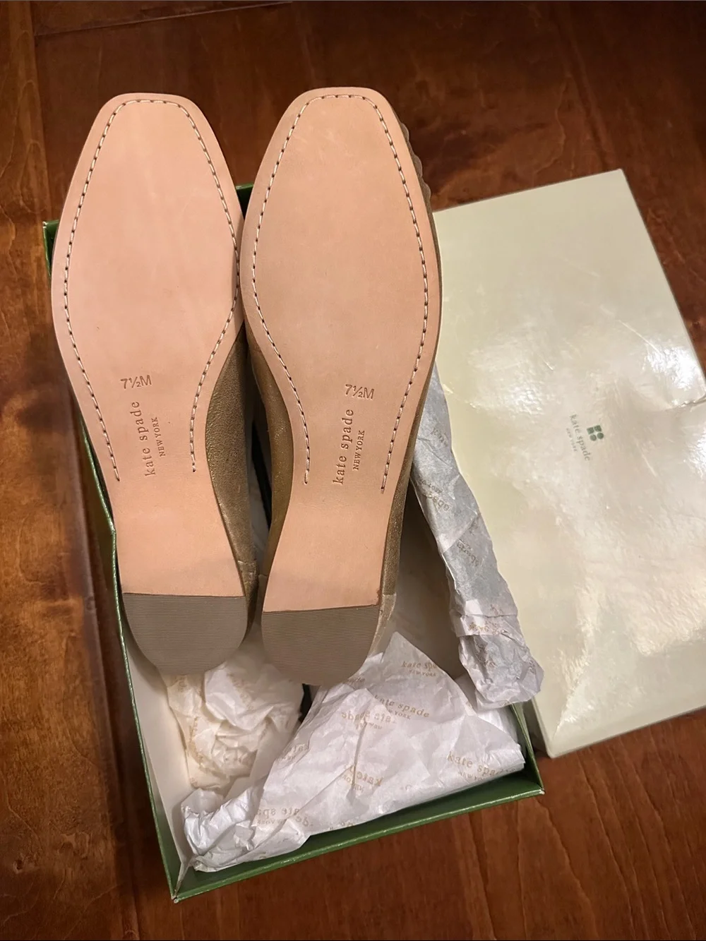 kate spade Metallic Gold Bow-Trim Leather Ballet Flats